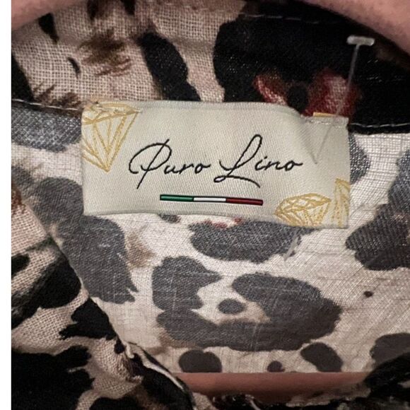 Puro Lino Made in Italy 100% Linen Leopard Print Romper Drawstring waist 19" P2P - Picture 4 of 14